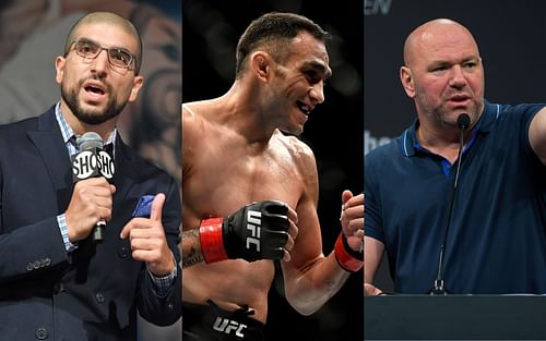 (L to R) Ariel Helwani, Tony Ferguson, Dana White