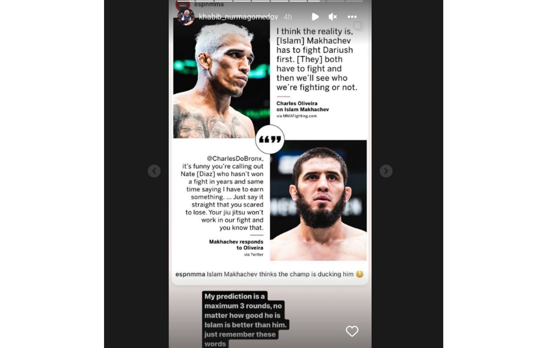 Screenshot of Khabib&#039;s Instagram story