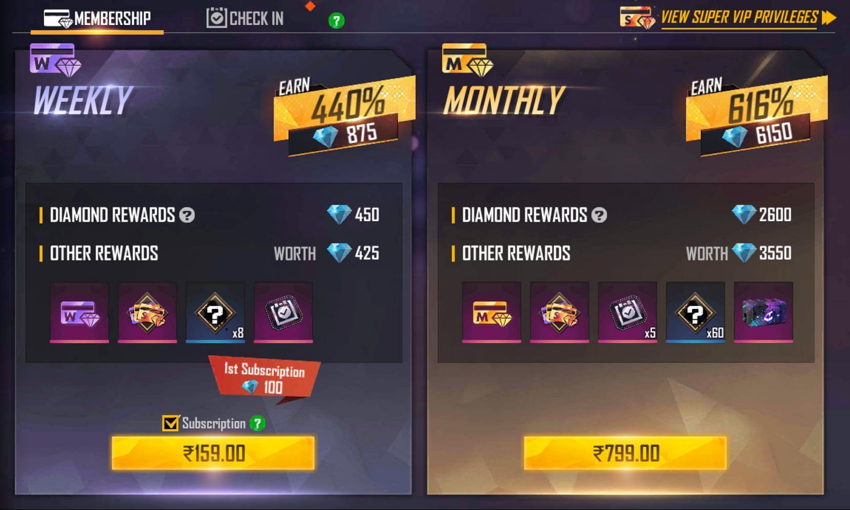 Both memberships provide comparatively cheaper diamonds (Image via Garena)