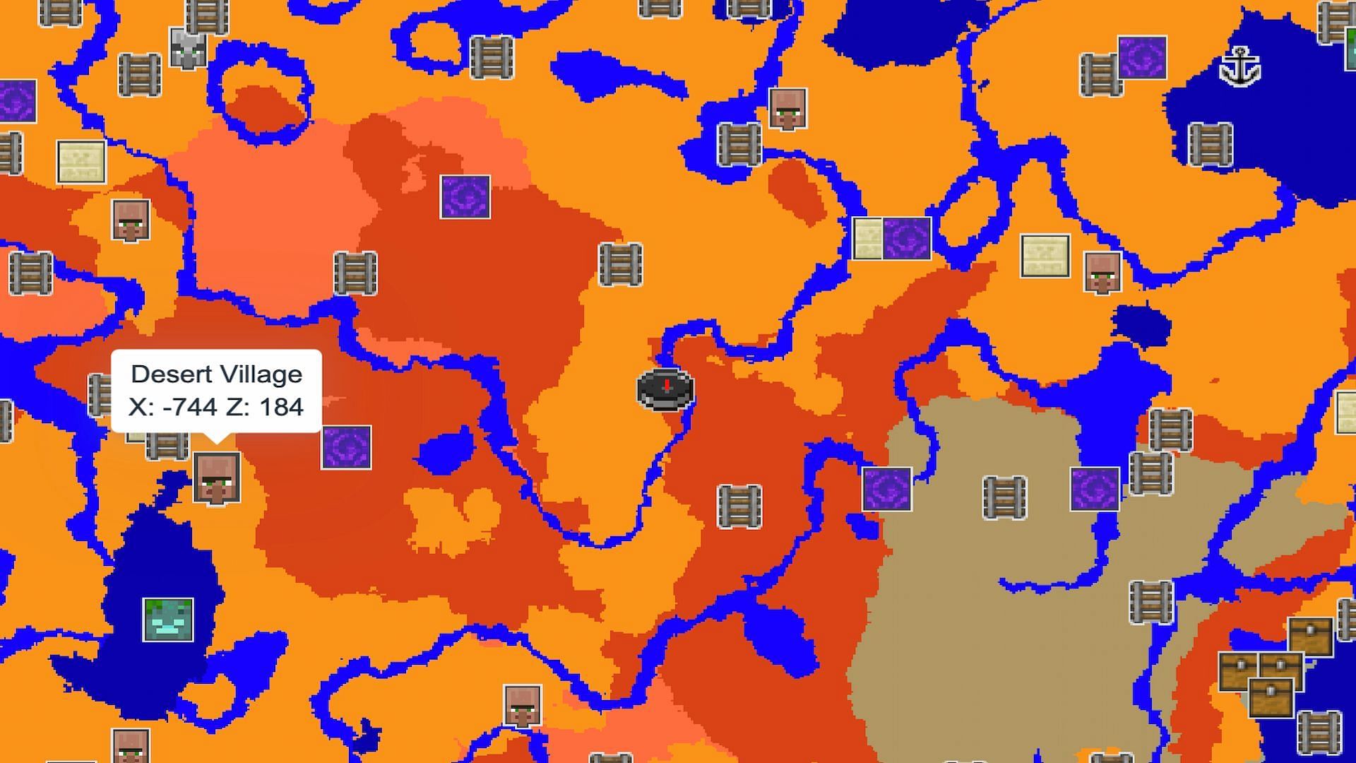 This Minecraft seed puts players in the middle of six different villages within 1000 blocks (Image via chunkbase.com)