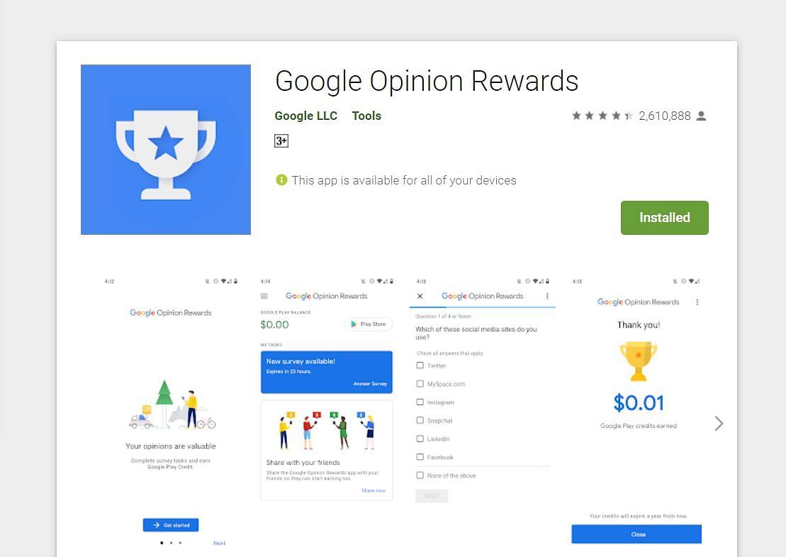 Google Opinion Rewards (Image via Google Play Store)