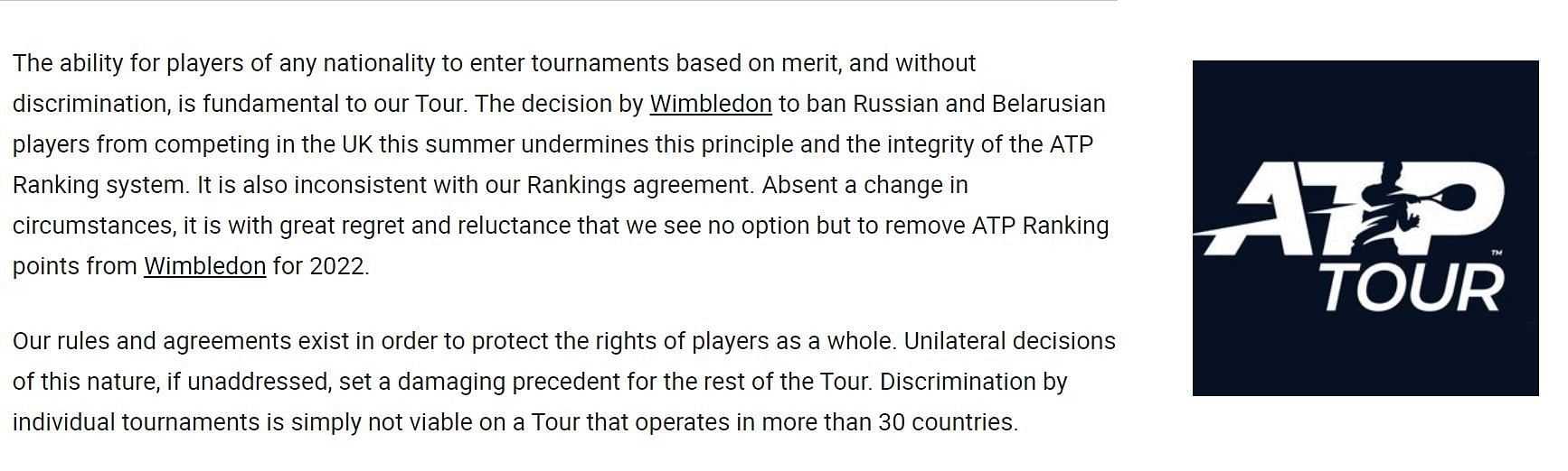 ATP की ओर से जारी बयान का अंश।