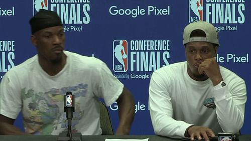 Jimmy Butler and Kyle Lowry had fun with the media after the Miami Heat's big win against the Boston Celtics. [Photo: NBA.com]