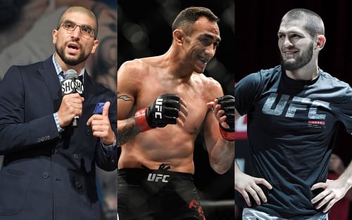 (L to R) Ariel Helwani, Tony Ferguson and Khabib Nurmagomedov