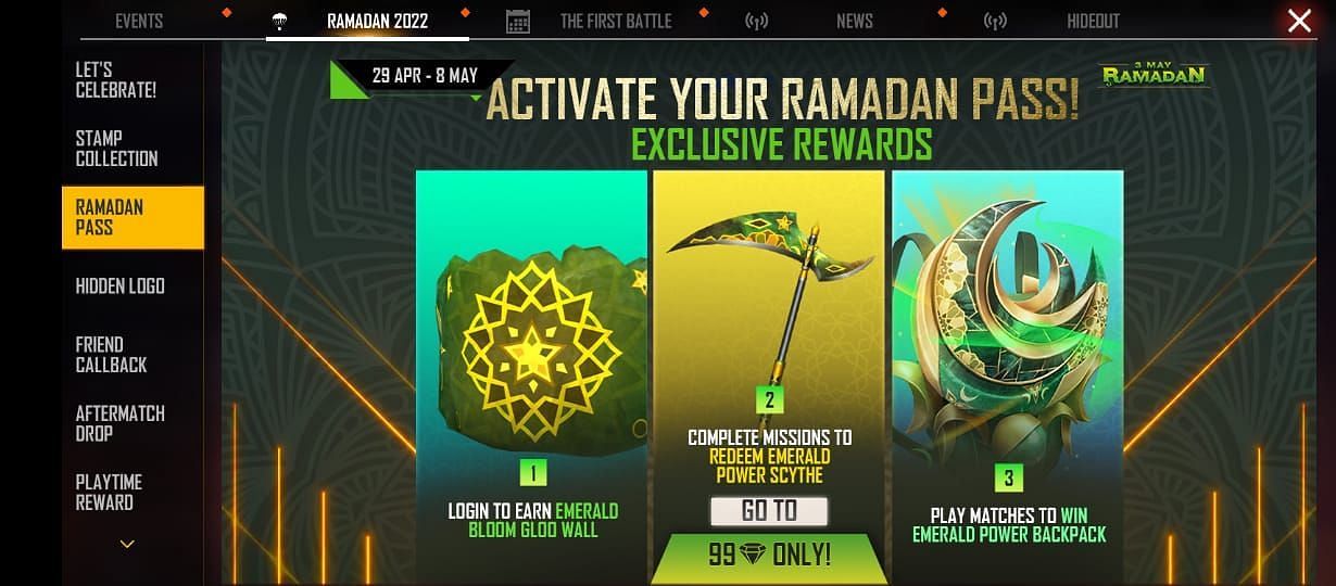 The Ramadan Pass is worth 99 diamonds (Image via Garena)