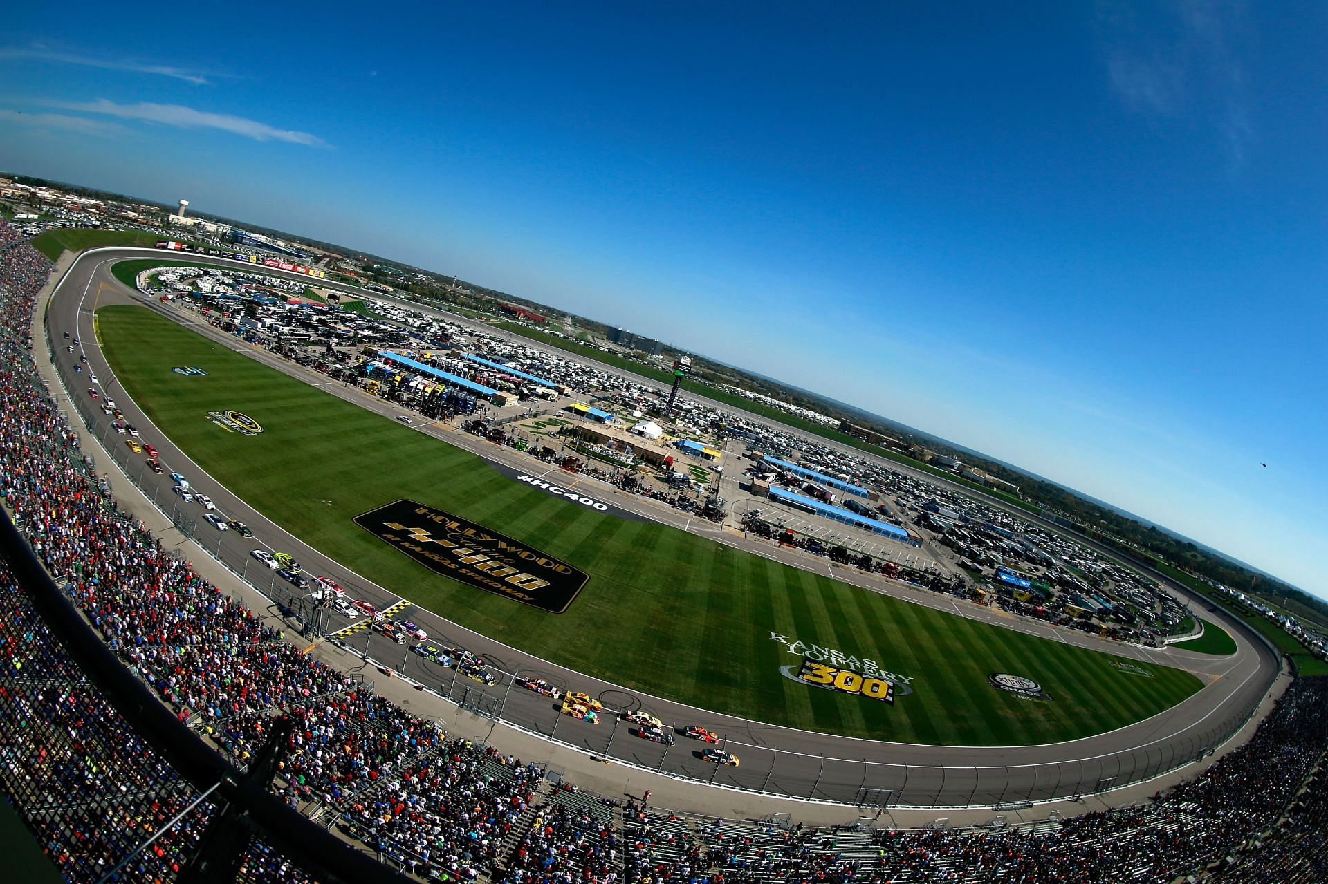 A general view of the action during the 2016 NASCAR Sprint Cup Series Hollywood Casino 400 at Kansas Speedway in Kansas City, Kansas (Photo by Matt Sullivan/Getty Images)