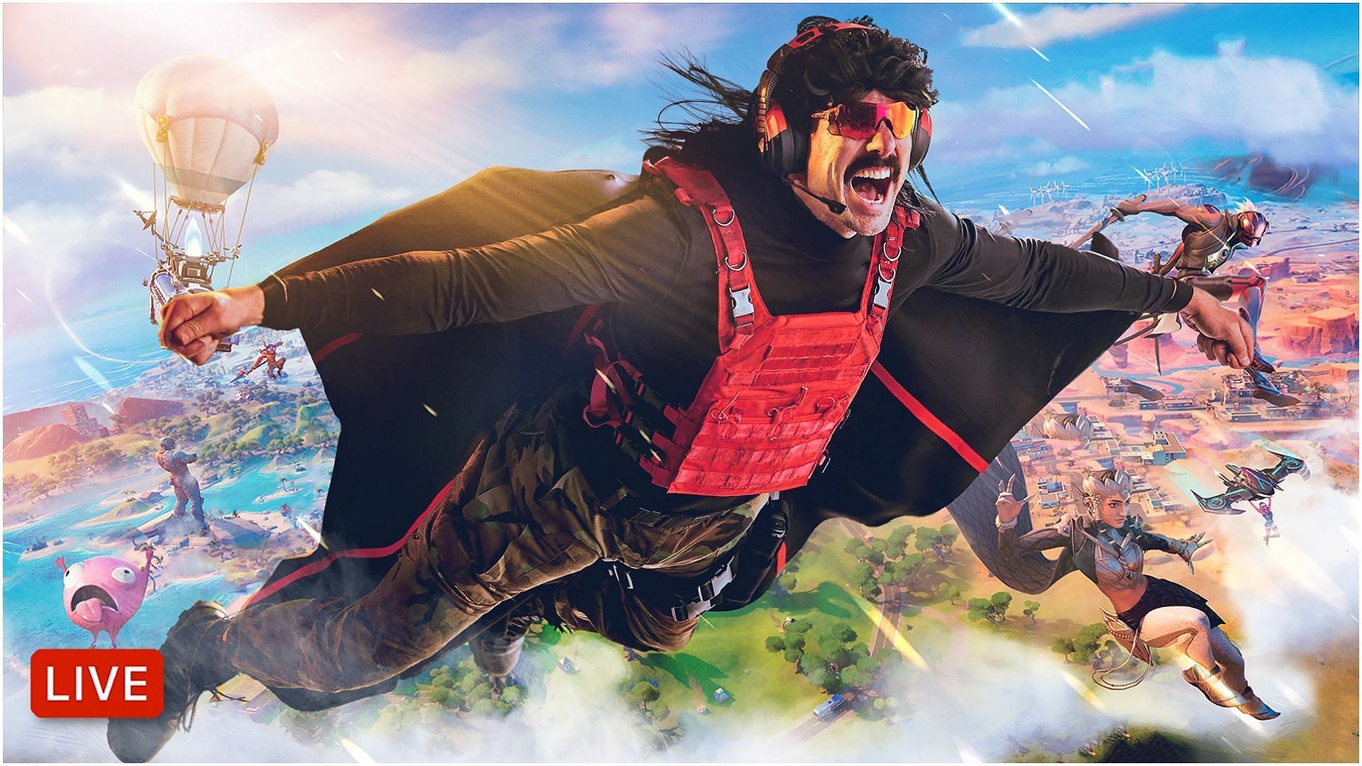 Dr Disrespect died to a bot in his first game of Fortnite on today&#039;s stream (Image via Twitter)
