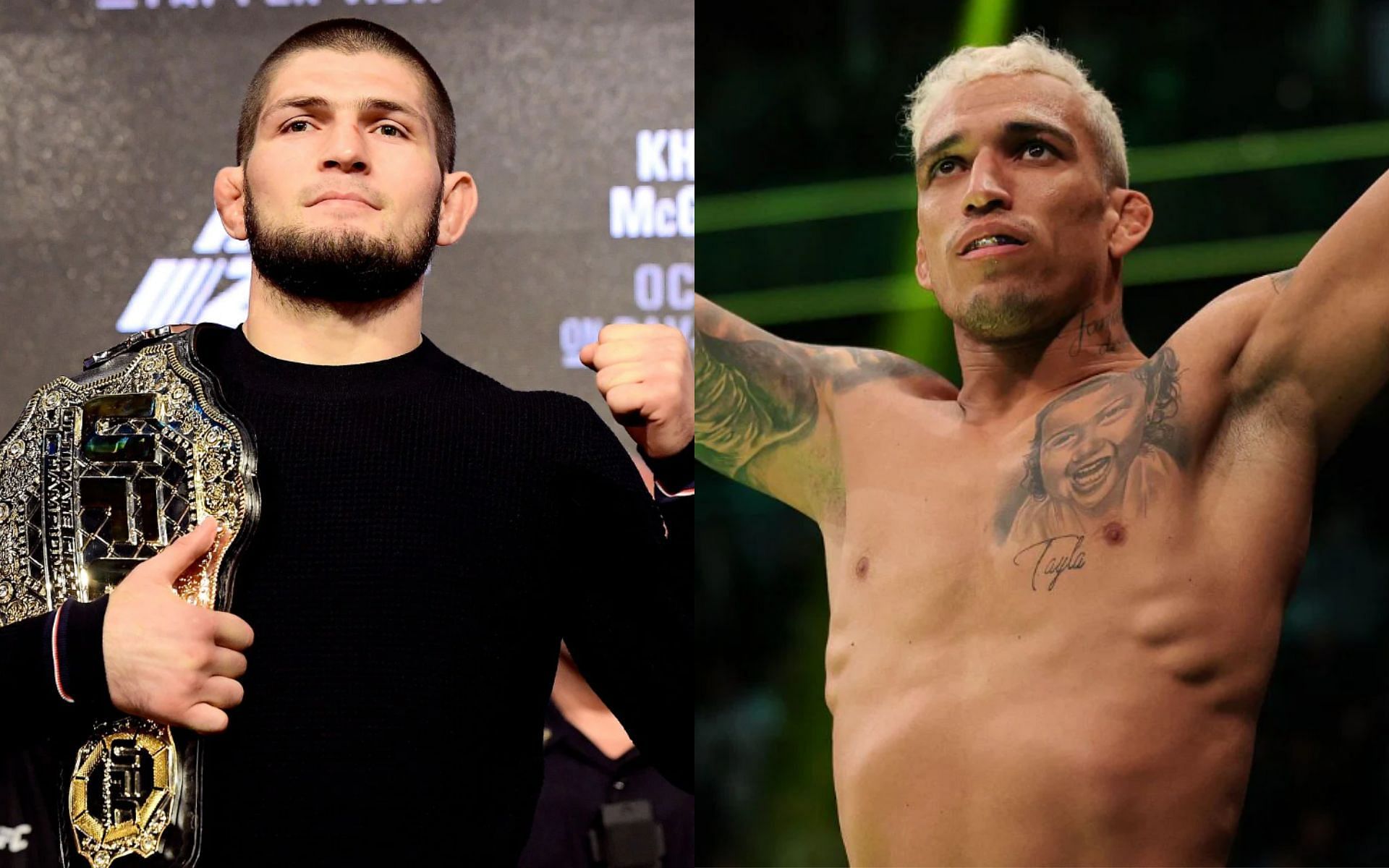 Khabib Nurmagomedov (left), Charles Oliveira (right)