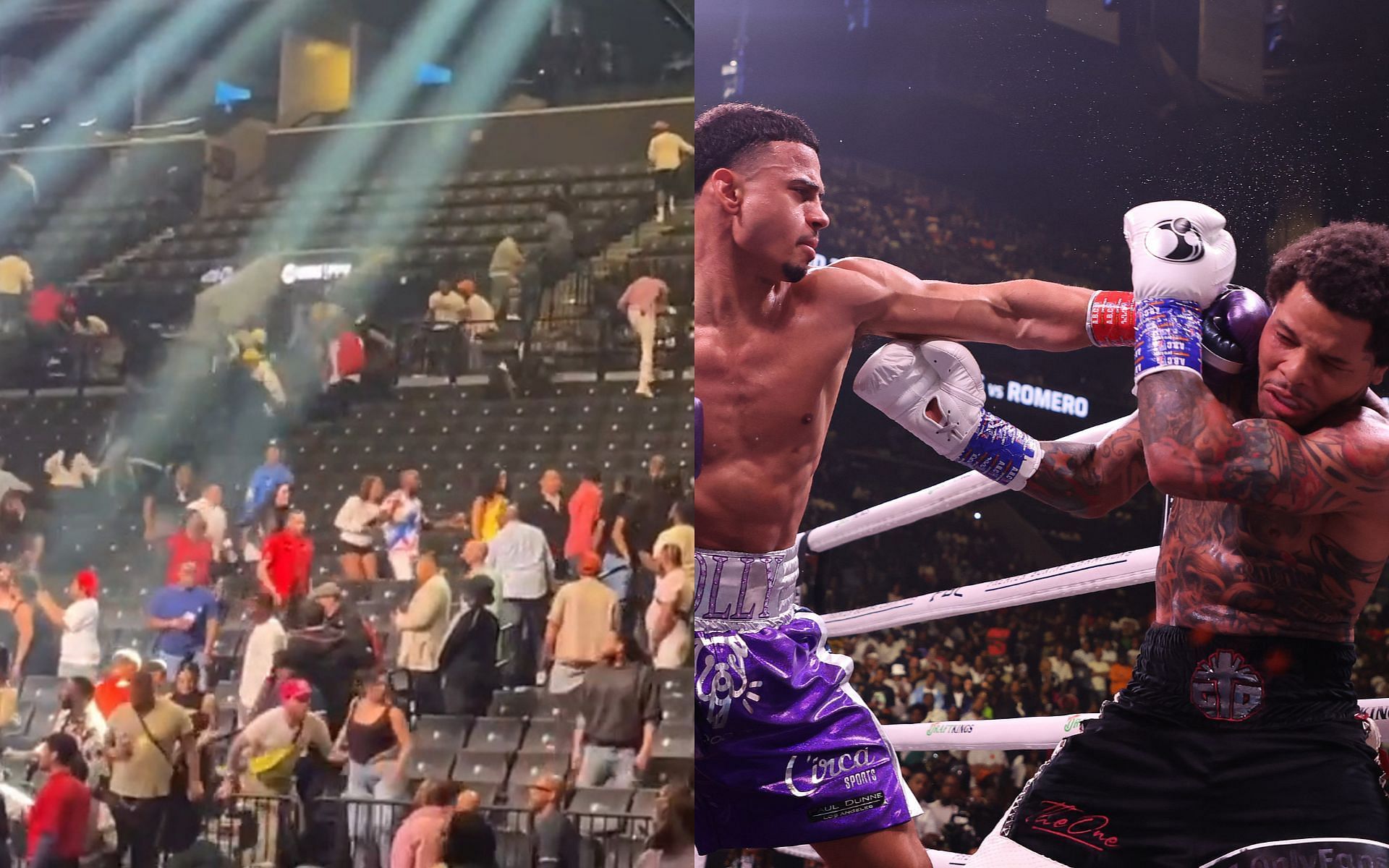 There was absolute mayhem at the Barclays Center following the Gervonta Davis vs. Rolando Romero fight [Left image via @yampapii on Twitter; Right image via Getty]