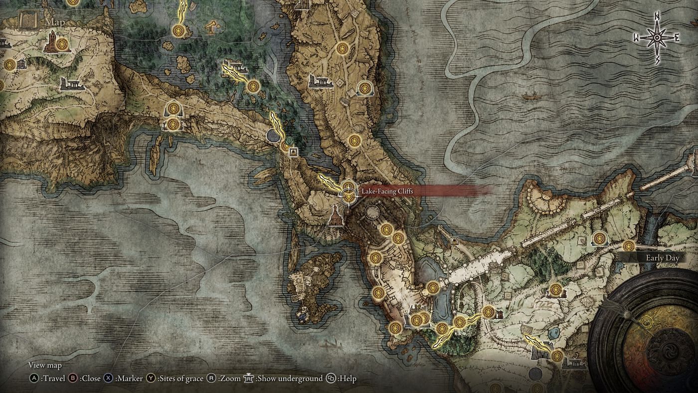 From this point on the map, travel northwest from the Site of Grace in Elden Ring (Image via FromSoftware Inc.)