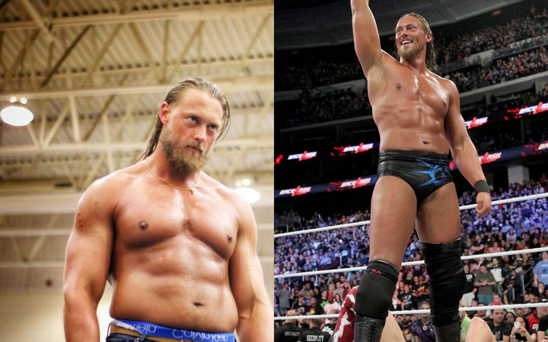(Left) Big Cass aka W. Morrissey at a recent wrestling event, (right) Big Cass at WWE Backlash
