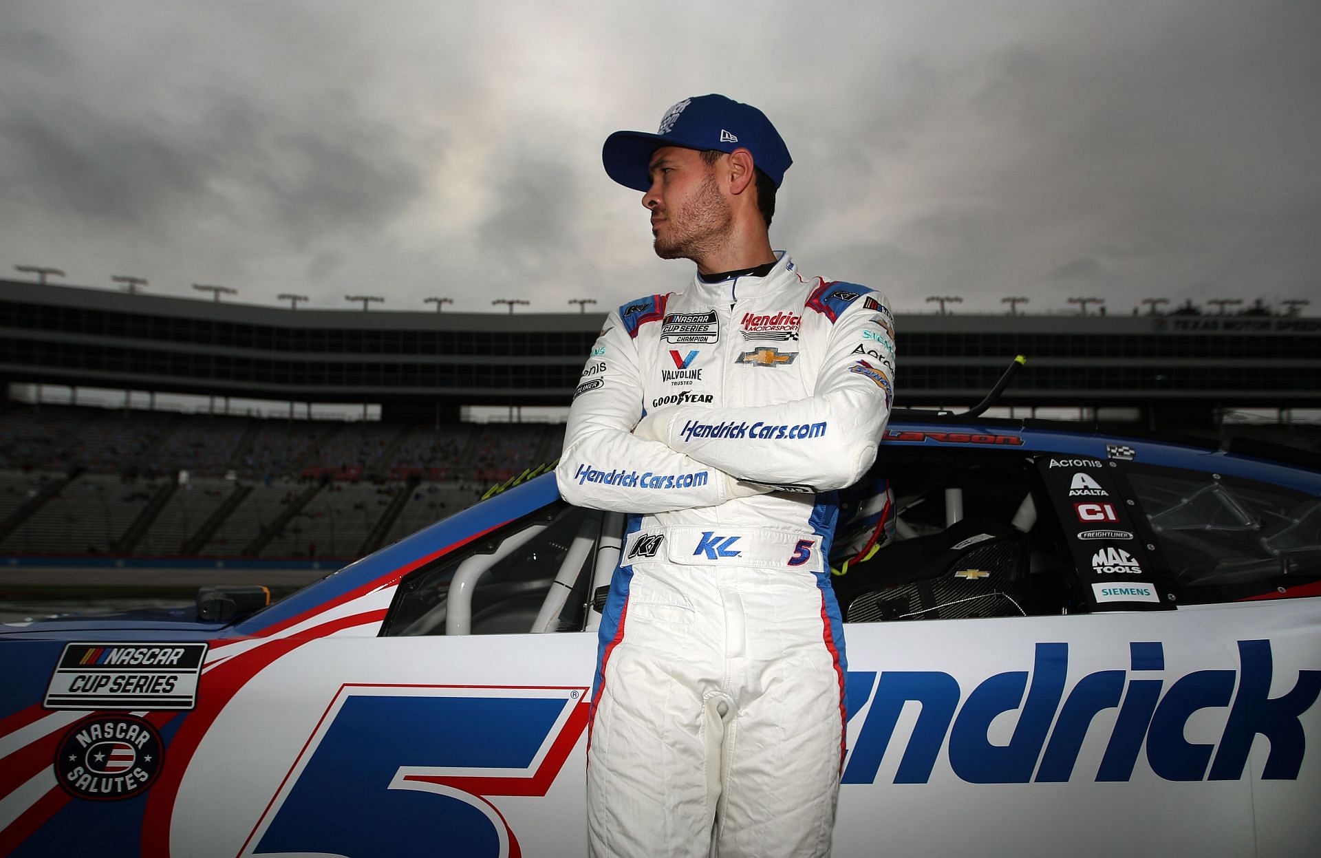 Kyle Larson looks on during the elimination bracket qualifying for the 2022 NASCAR Cup Series All-Star Race at Texas Motor Speedway in Fort Worth, Texas. (Photo by Sean Gardner/Getty Images)