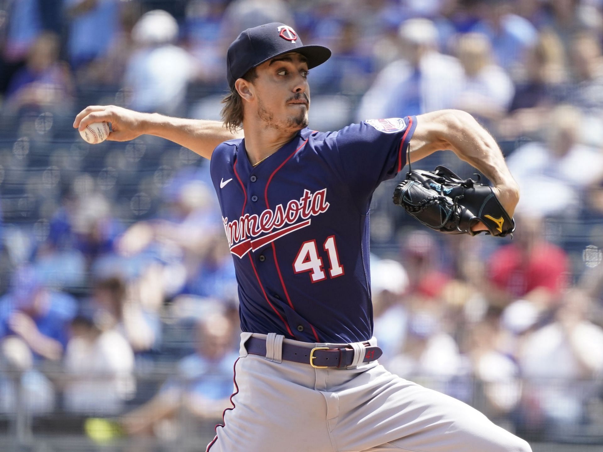 Joe Ryan of the Minnesota Twins throws in the first inning against the Kansas City Royals.