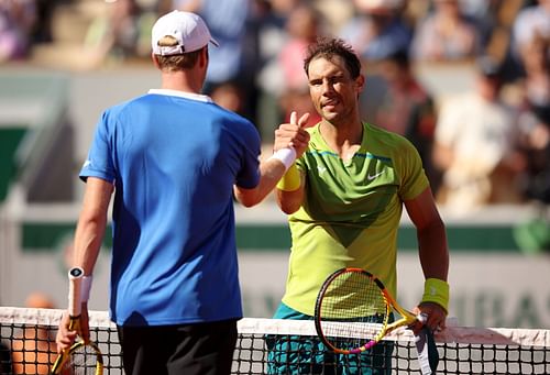 Rafael Nadal celebrates after winning the match against Zandschulp