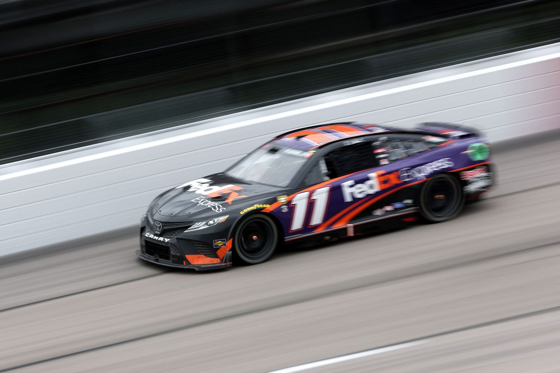 Denny Hamlin drives during the NASCAR Cup Series Goodyear 400 at Darlington Raceway