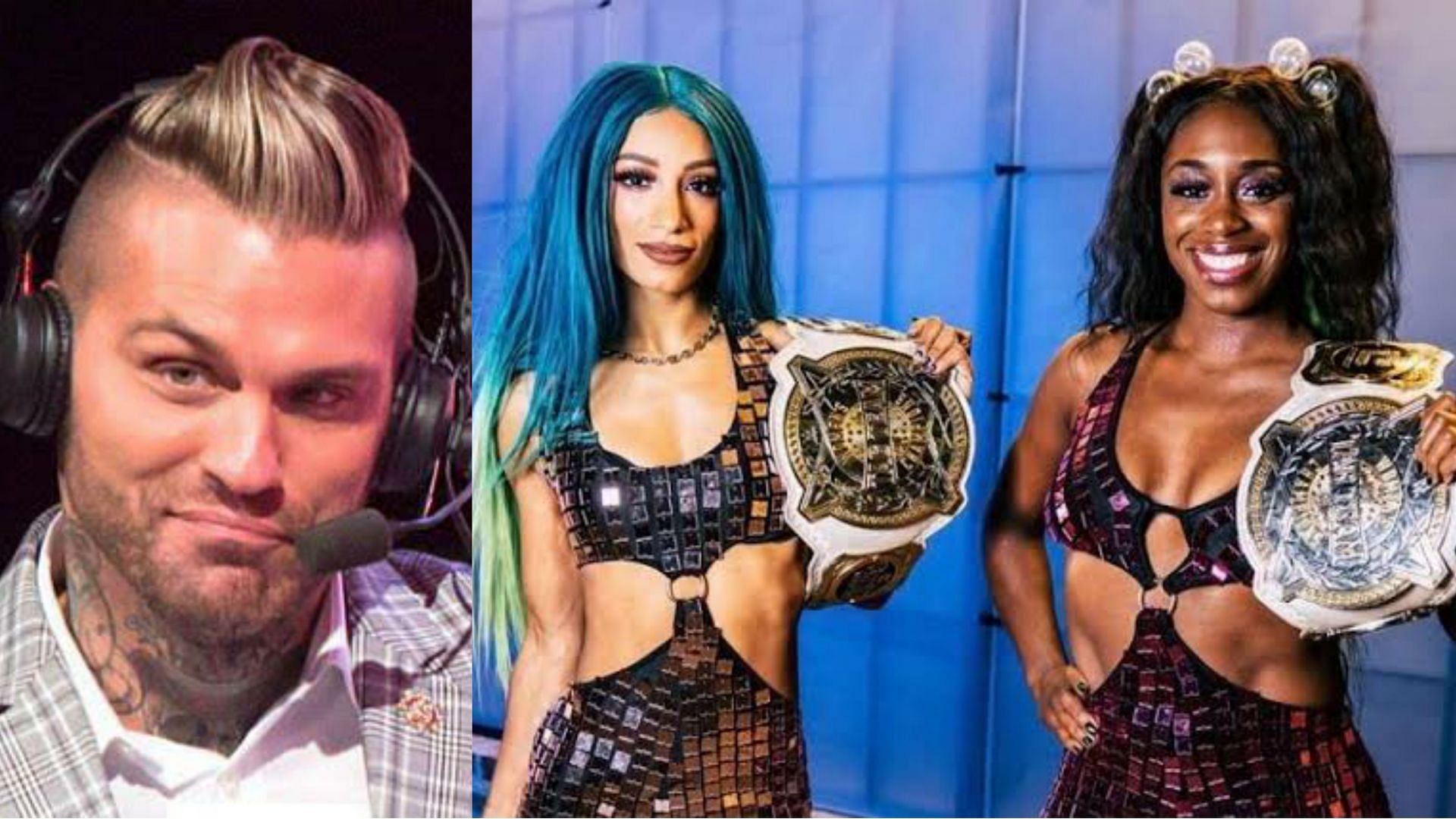 Corey Graves (left); The Women&#039;s Tag Team Champions (right)