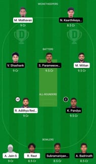Dream11 Team for Smashers vs Patriots - Pondicherry T10 2022.