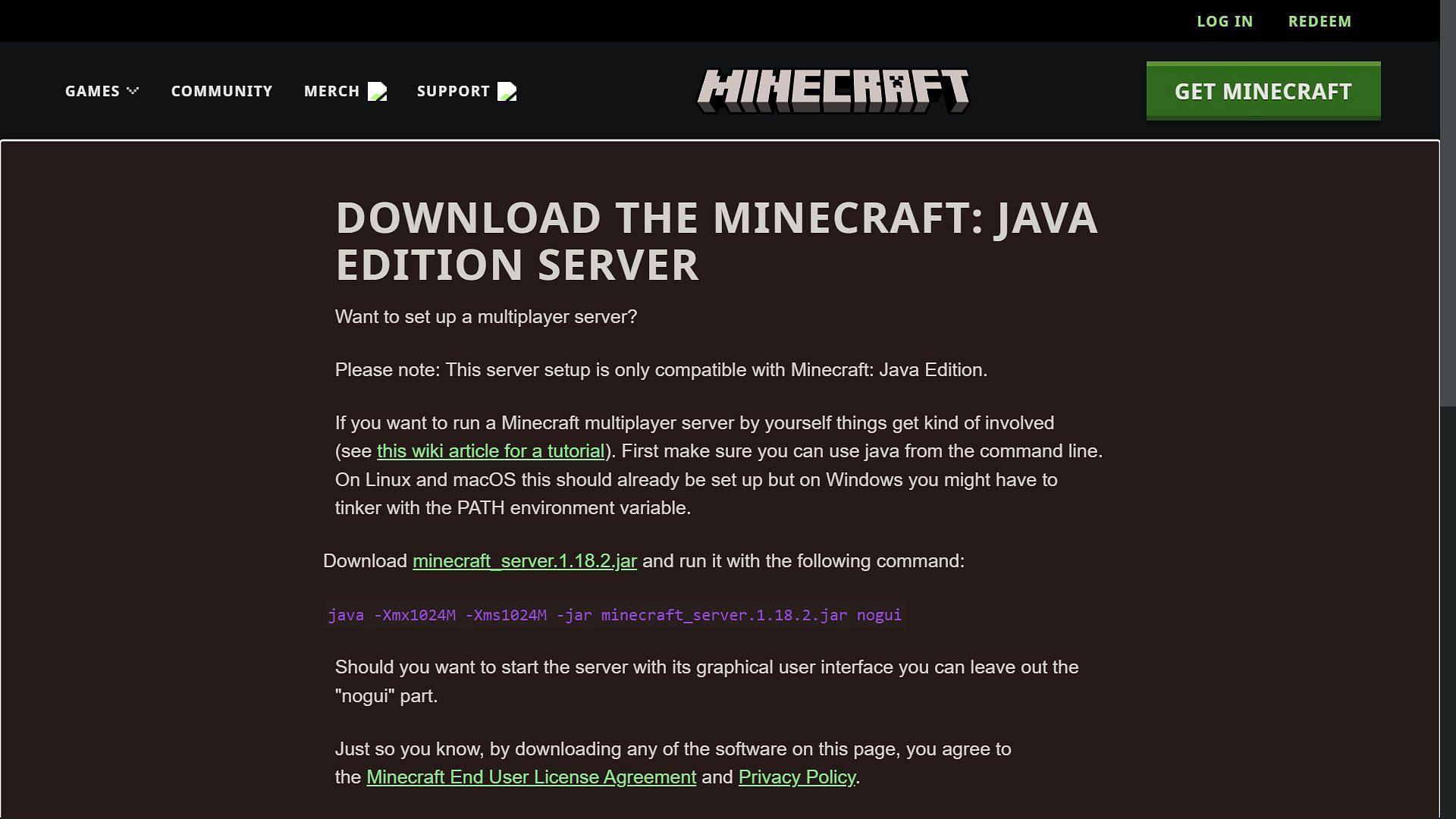 Download page for the .jar server file (Image via Sportskeeda)