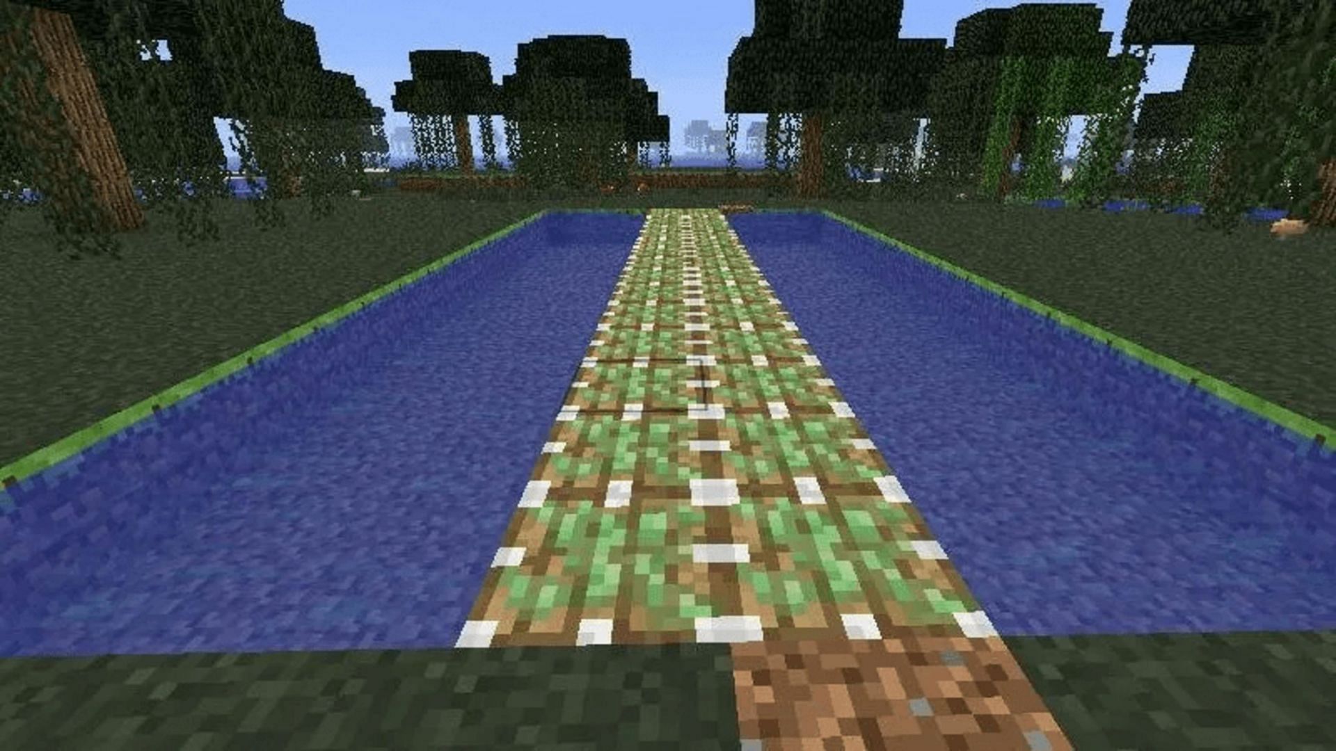 Players can use pistons to create a hidden underwater bridge (Image via Mojang)