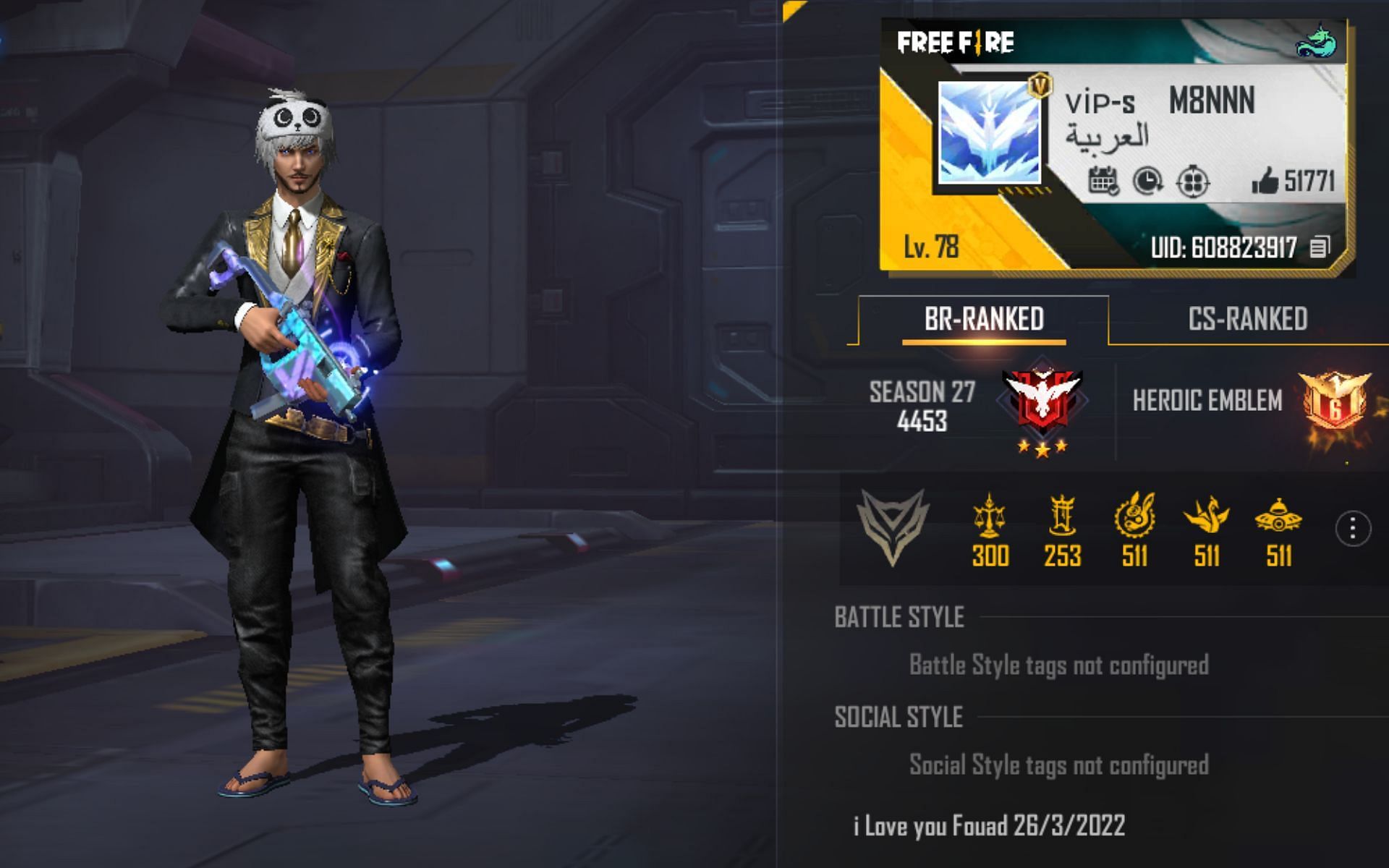 M8N&#039;s Free Fire ID (Image via Garena)