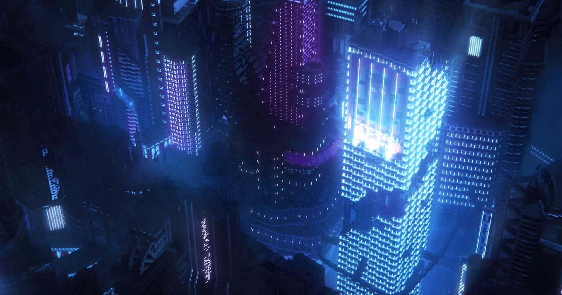 The iconic city of the Cyberpunk universe lovingly recreated by Team Elysium Fire (Image via ElysiumFire/PlanetMinecraft)
