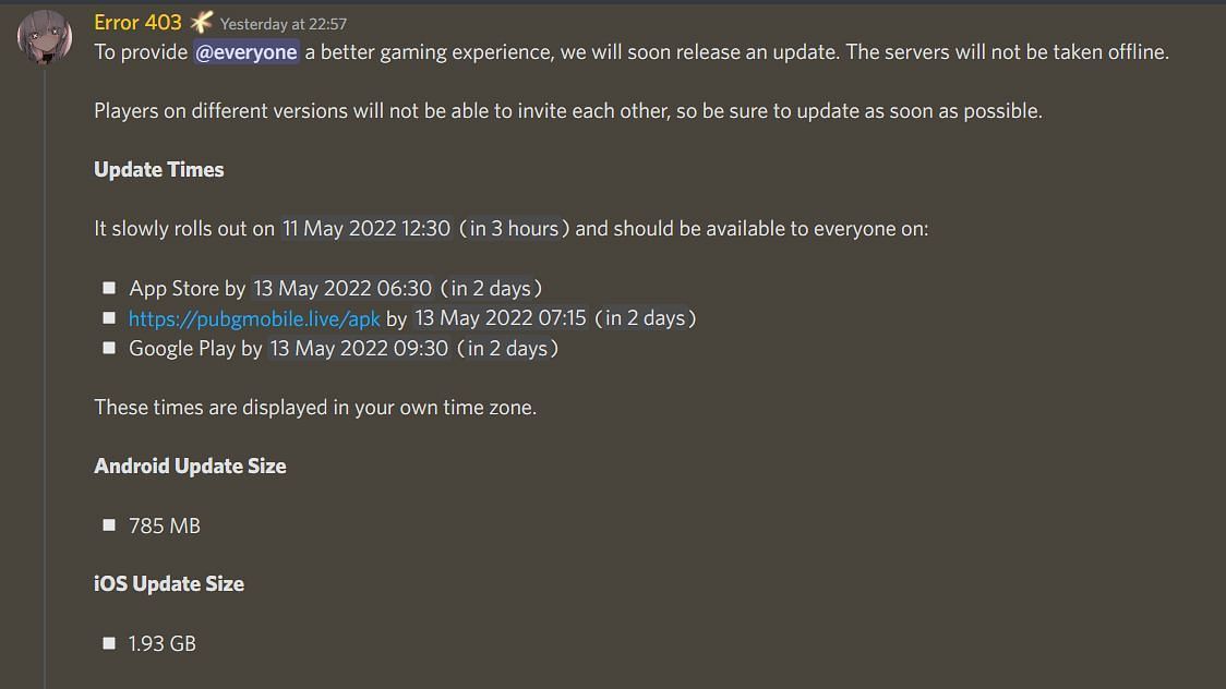 A snippet from the official Discord server highlighting the release date and time (Image via Discord)