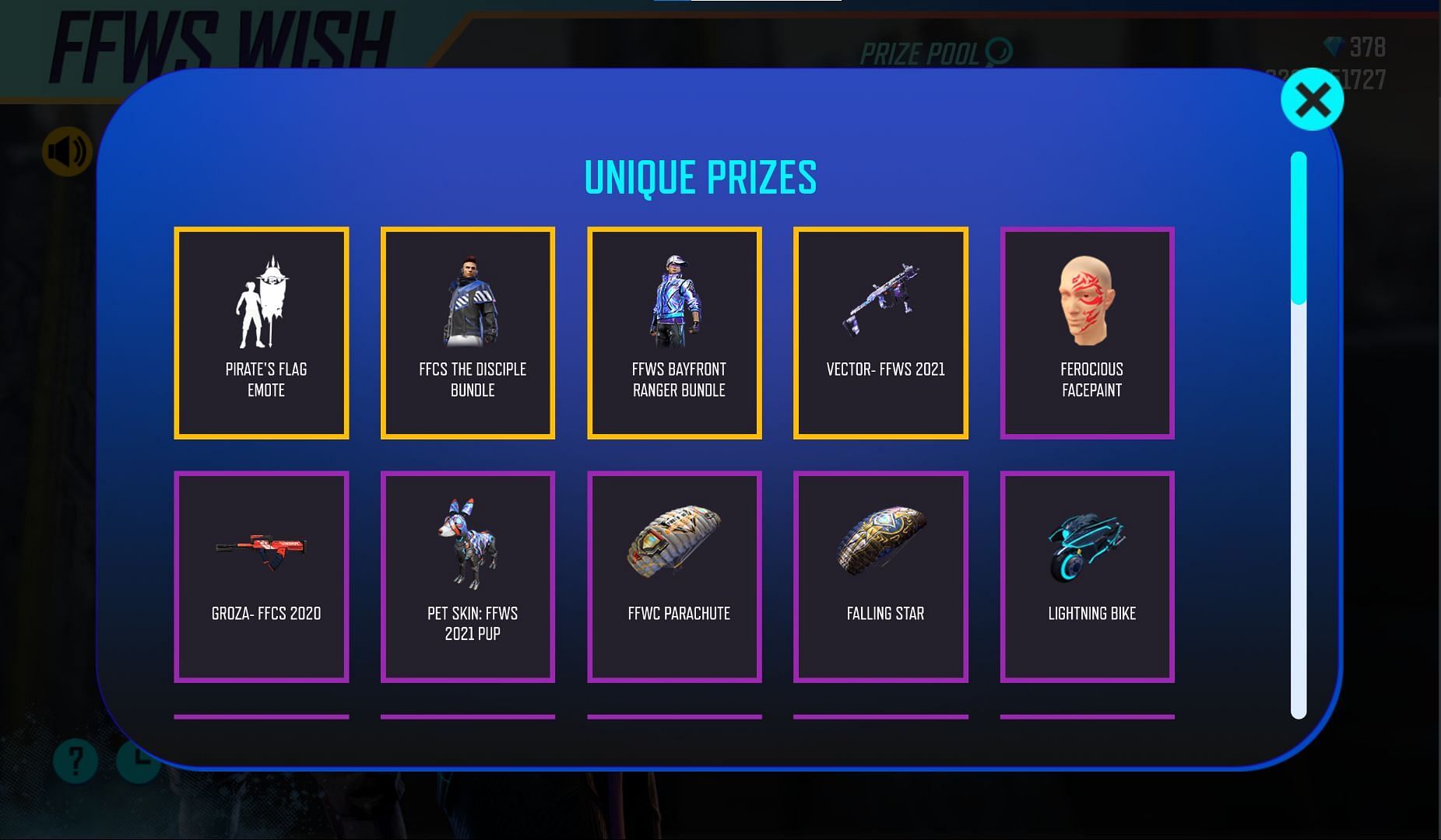 Unique prizes (Image via Garena)