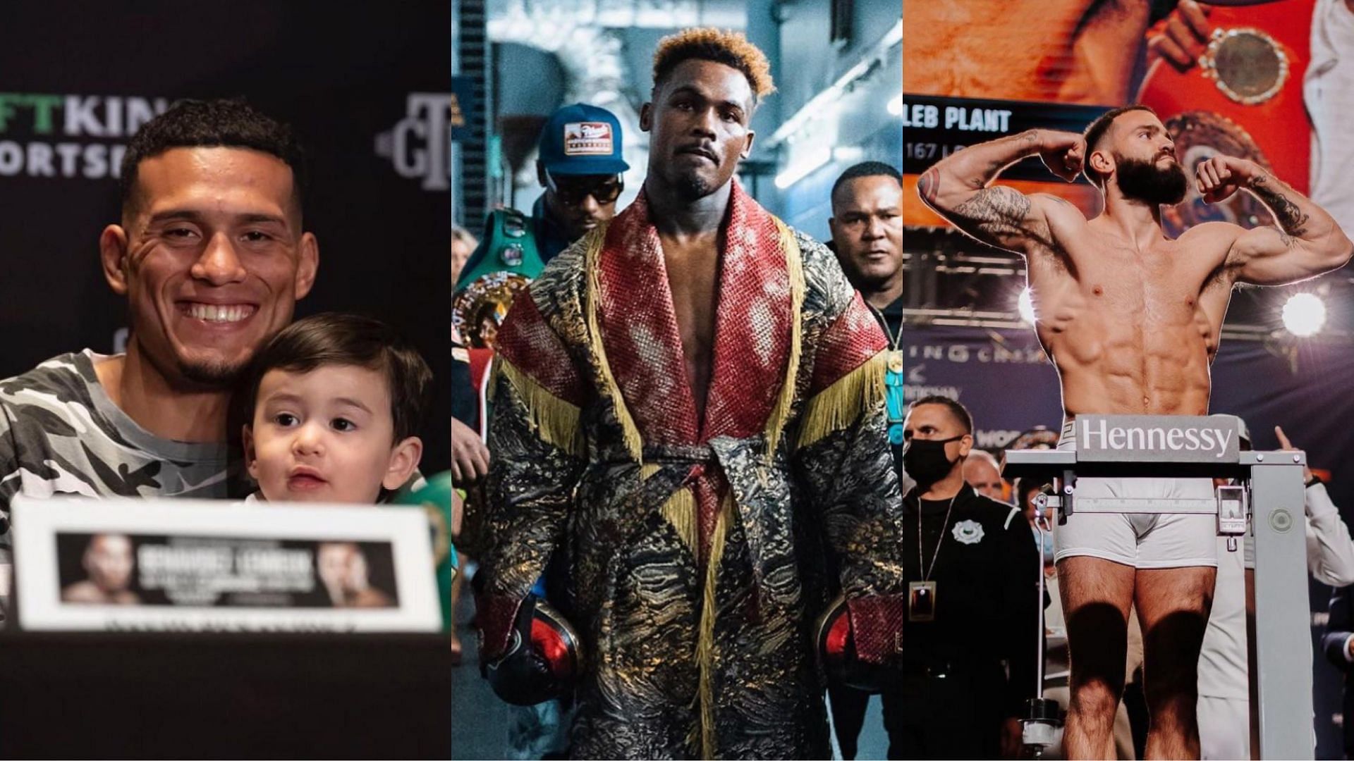 David Benavidez (left, @benavidez300), Jermell Charlo (center, @twincharlo), Caleb Plant (right, @calebplant) [images courtesy of Instagram]