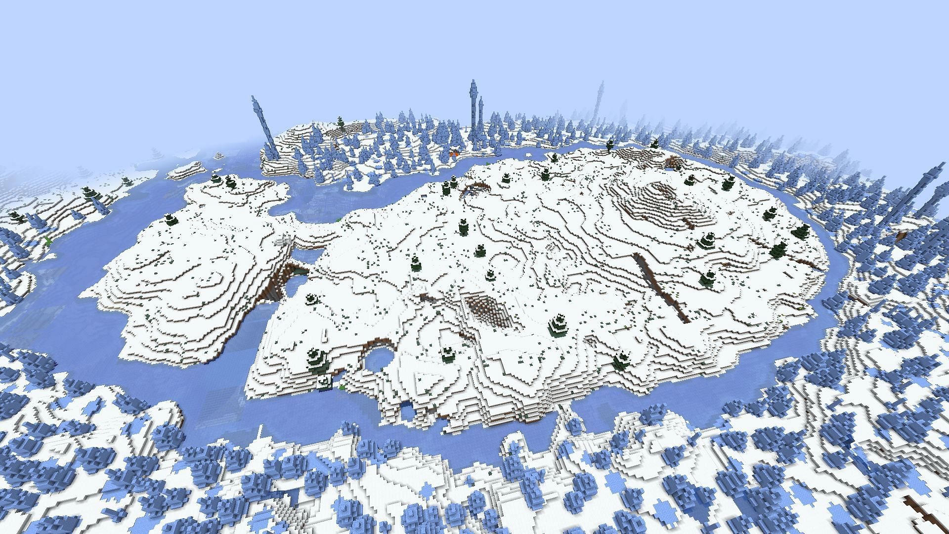 The snowy plains, surrounded by a field of ice spikes (Image via Minecraft)