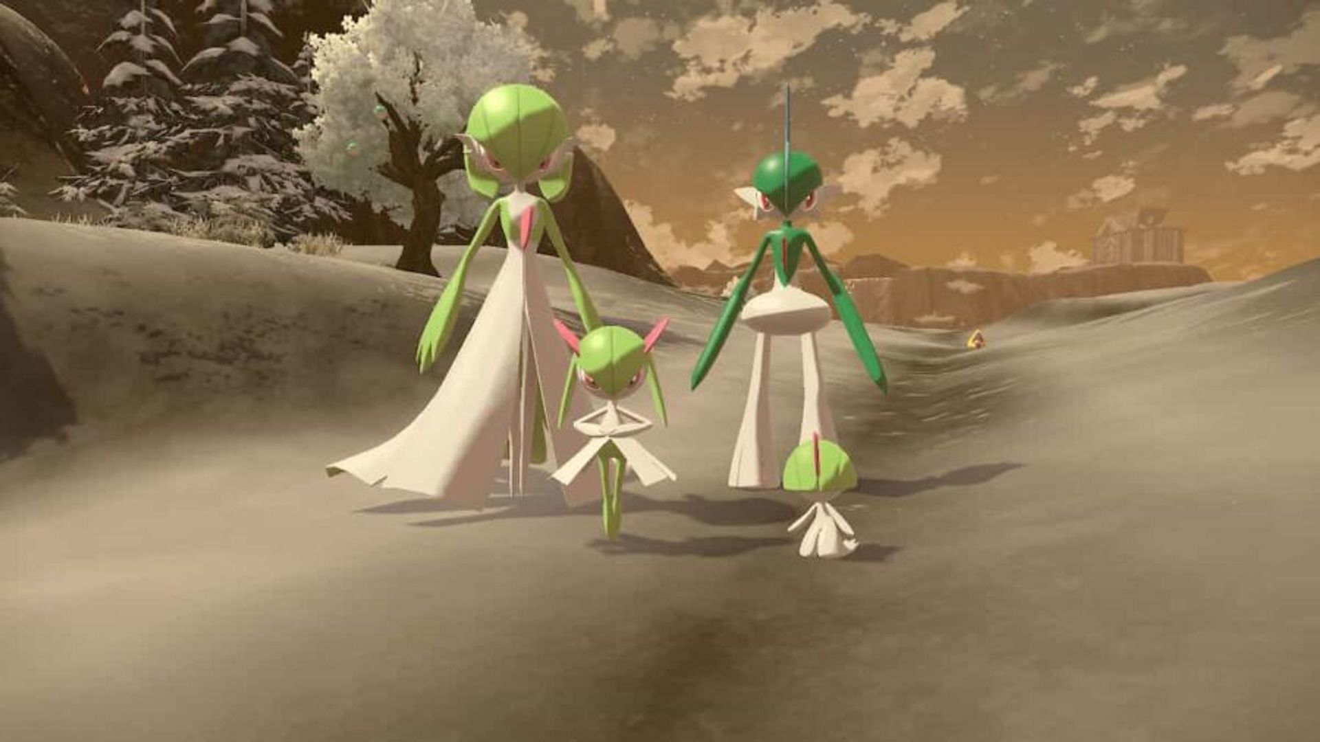 Ralts pictured alongside its other evolutions (Image via The Pokemon Company)