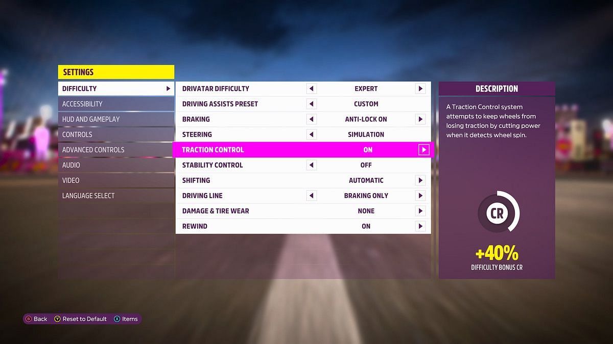Difficulty settings in Forza Horizon 5 (Image by Sportskeeda)