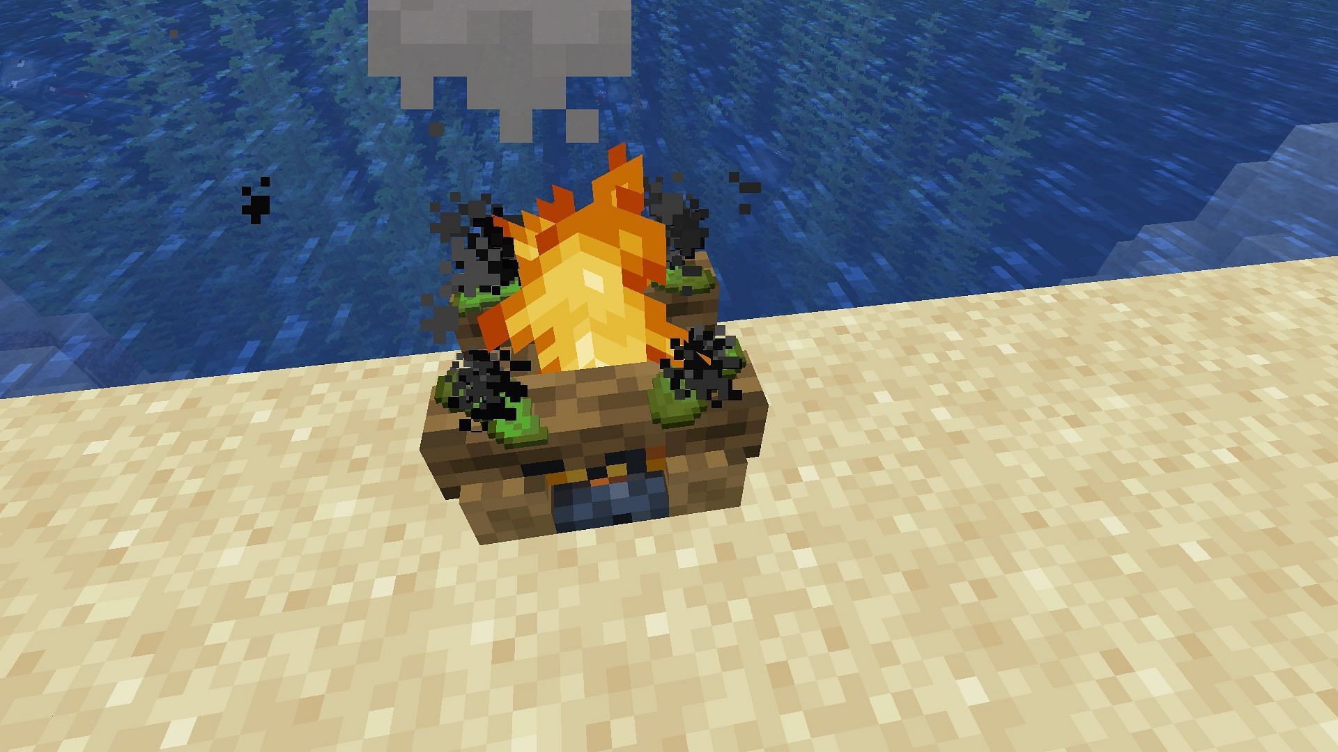 Kelp being cooked on a campfire (Image via Minecraft)