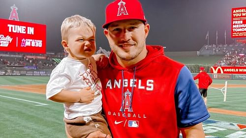 Mike Trout with his son, Beckham Aaron Trout.