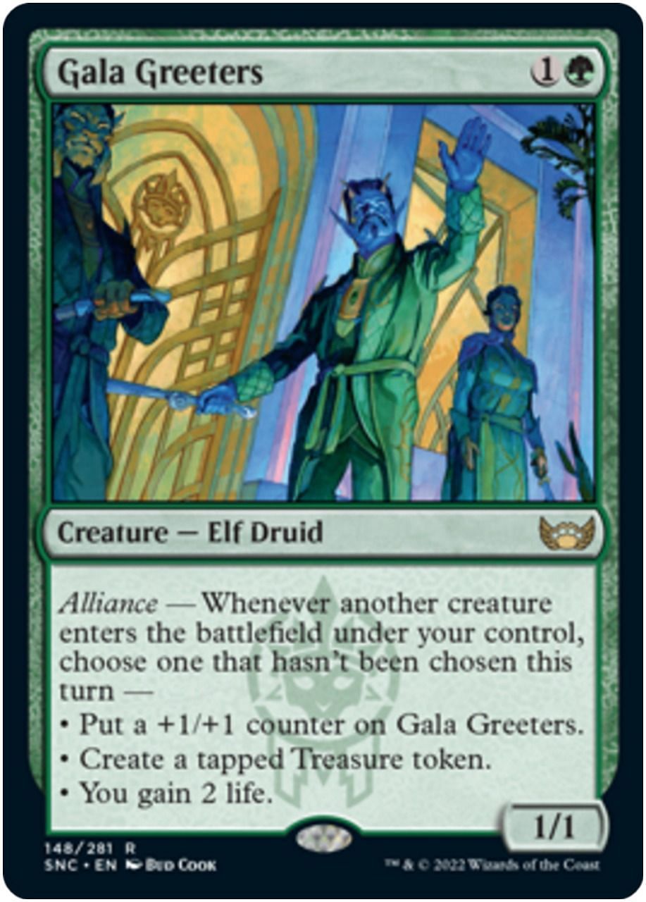 Gala Greeters can swell out of control, create Treasure tokens, and give life every turn (Image via Wizards of the Coast)