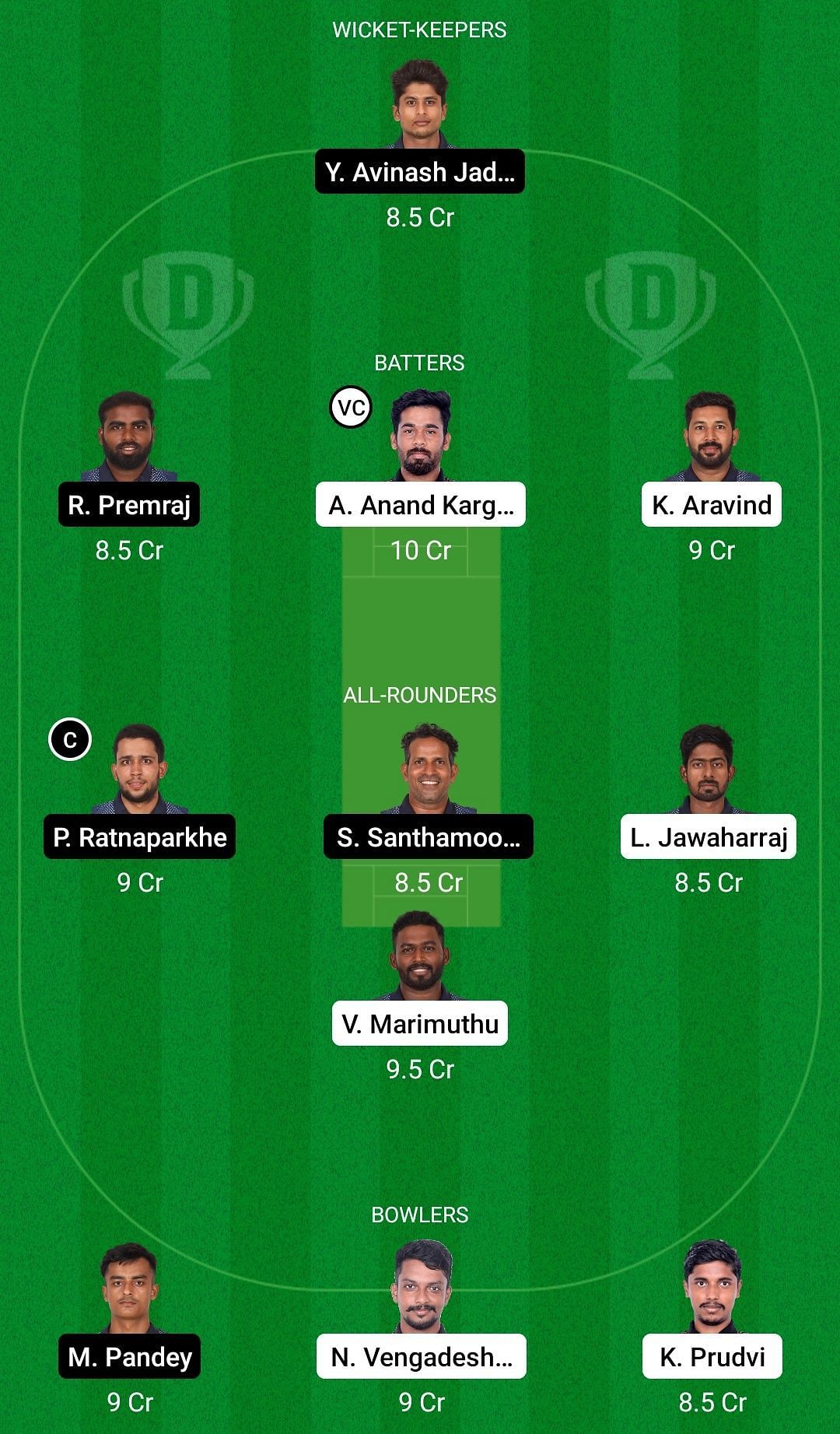 Dream11 Team for Avengers vs Warriors - Pondicherry T10 2022.