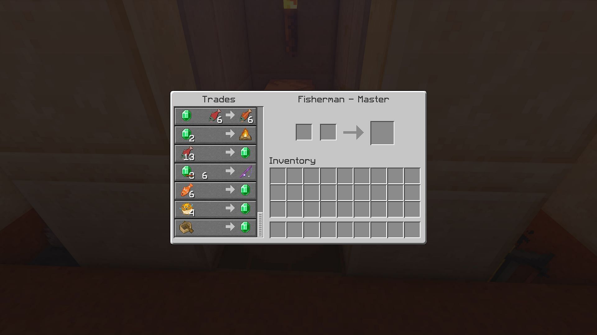 The trades offered by a fisherman (Image via Minecraft)