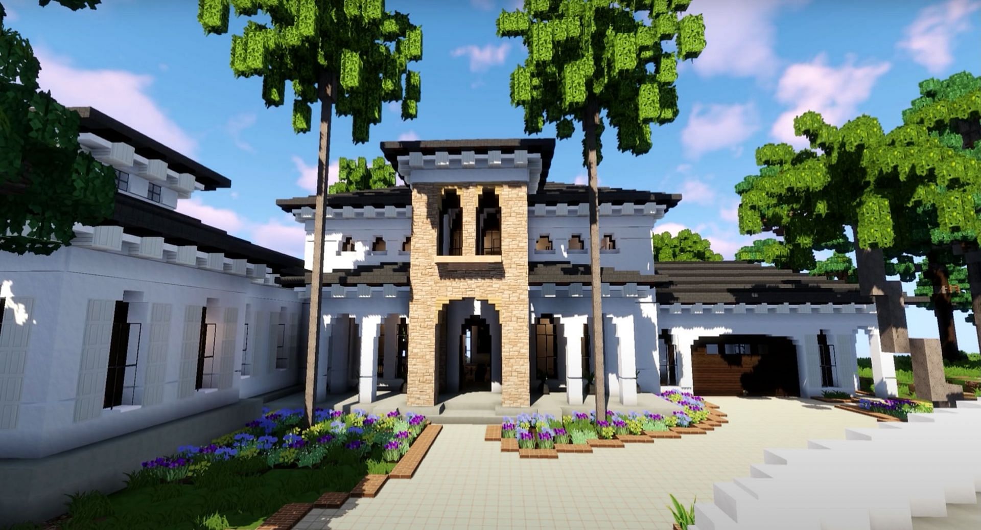 A Mediterranean-styled Minecraft mansion (Image via Keralis/YouTube)