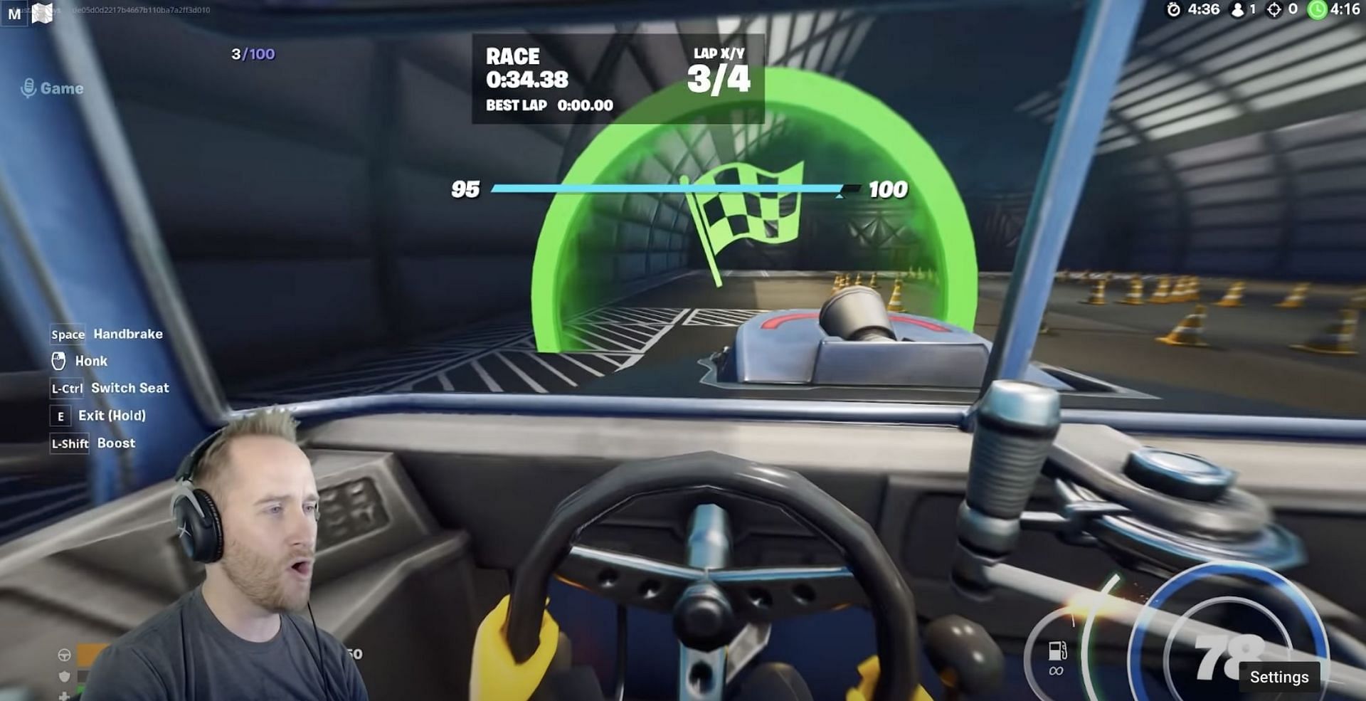 FPS Driving simulator in Fortnite (Image via Mustard Plays/YouTube)