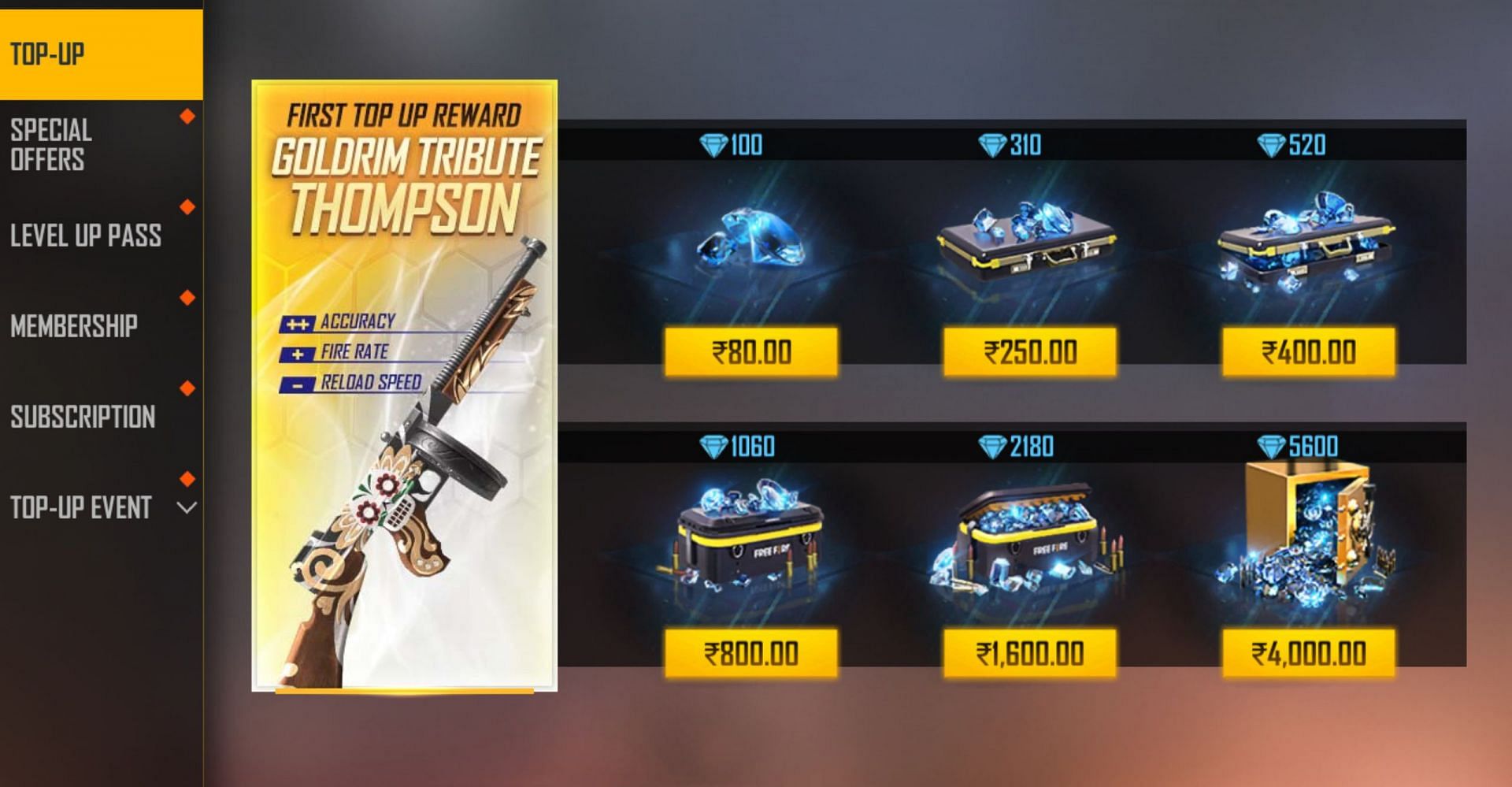 The top-up packs in Free Fire MAX (Image via Garena)