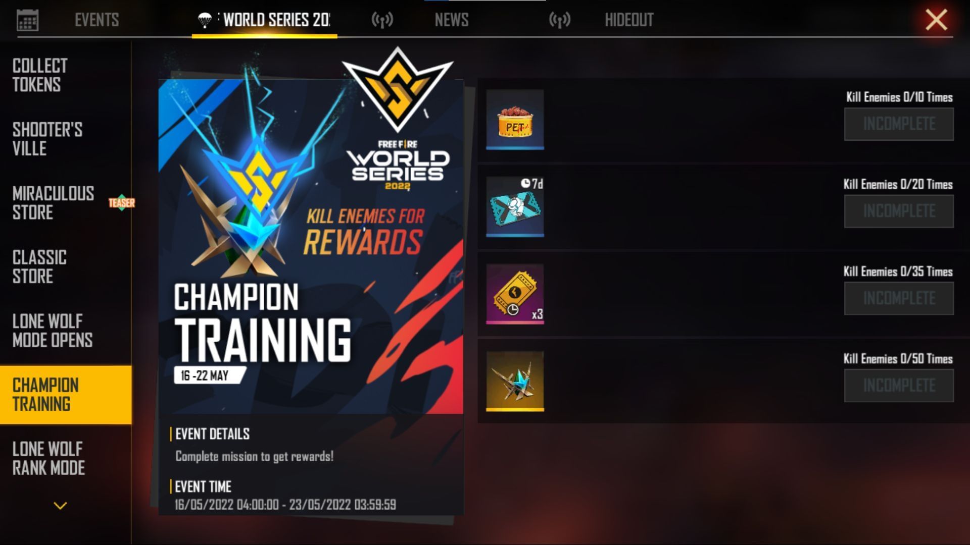 Champion Training event (Image via Garena)