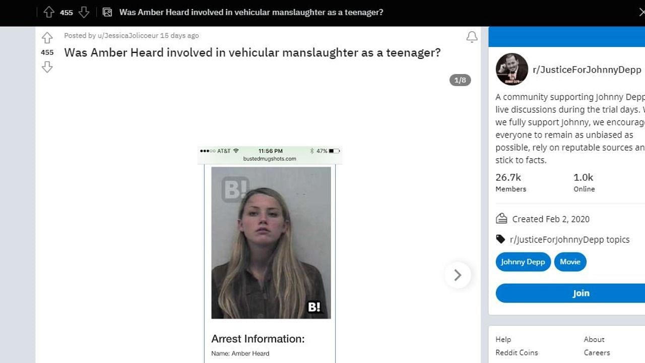 Reddit thread on Heard&#039;s juvenile mugshot (1/2) (Image via Reddit)
