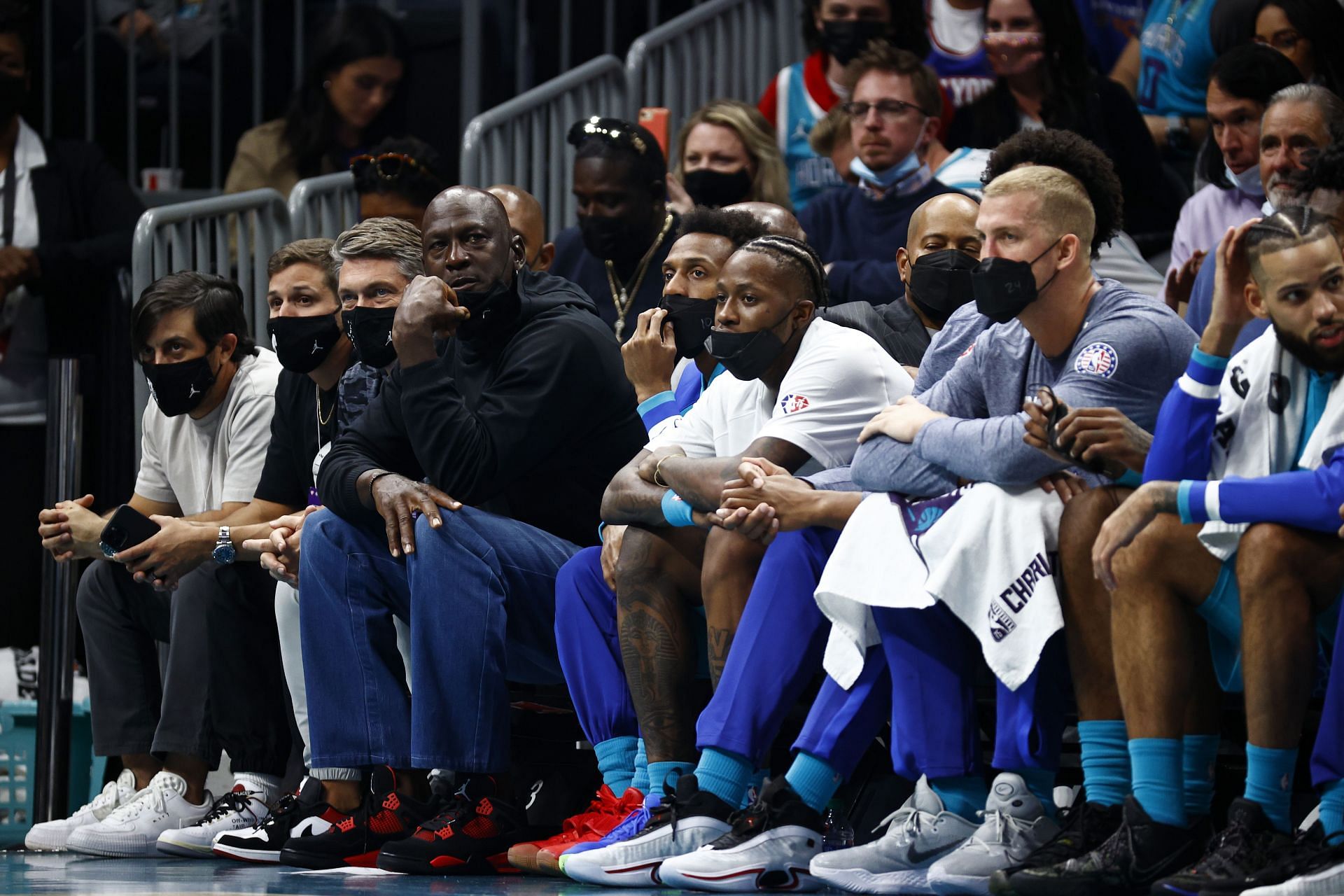 Charlotte Hornets owner Michael Jordan on the sidelines.