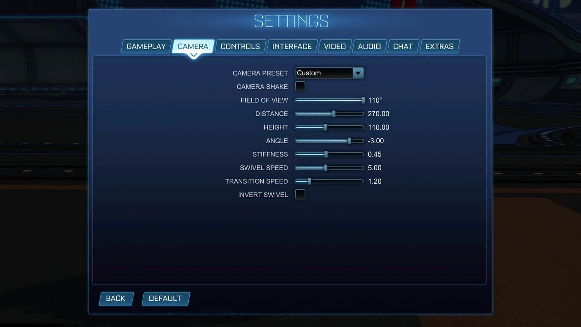 Use these settings to get the best camera view possible (Image via Psyonix)