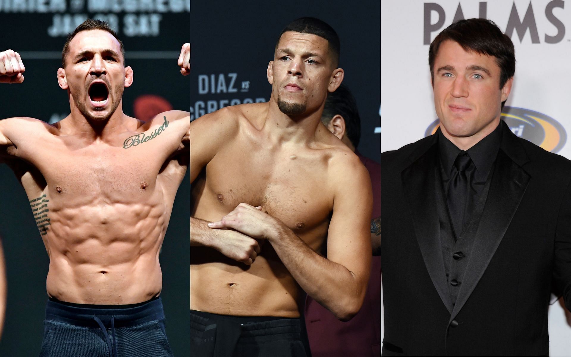 Michael Chandler (left); Nate Diaz (center); Chael Sonnen (right)