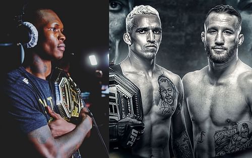 Israel Adesanya (left), Charles Oliveira and Justin Gaethje (right) [Image courtesy: @stylebender and @charlesdobronxs via Instagram]