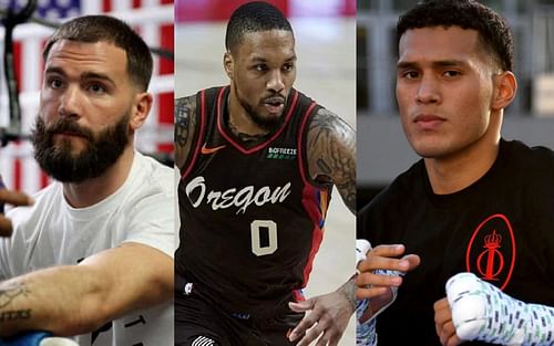 (From left to right) Caleb Plant, Damian Lillard, and David Benavidez.