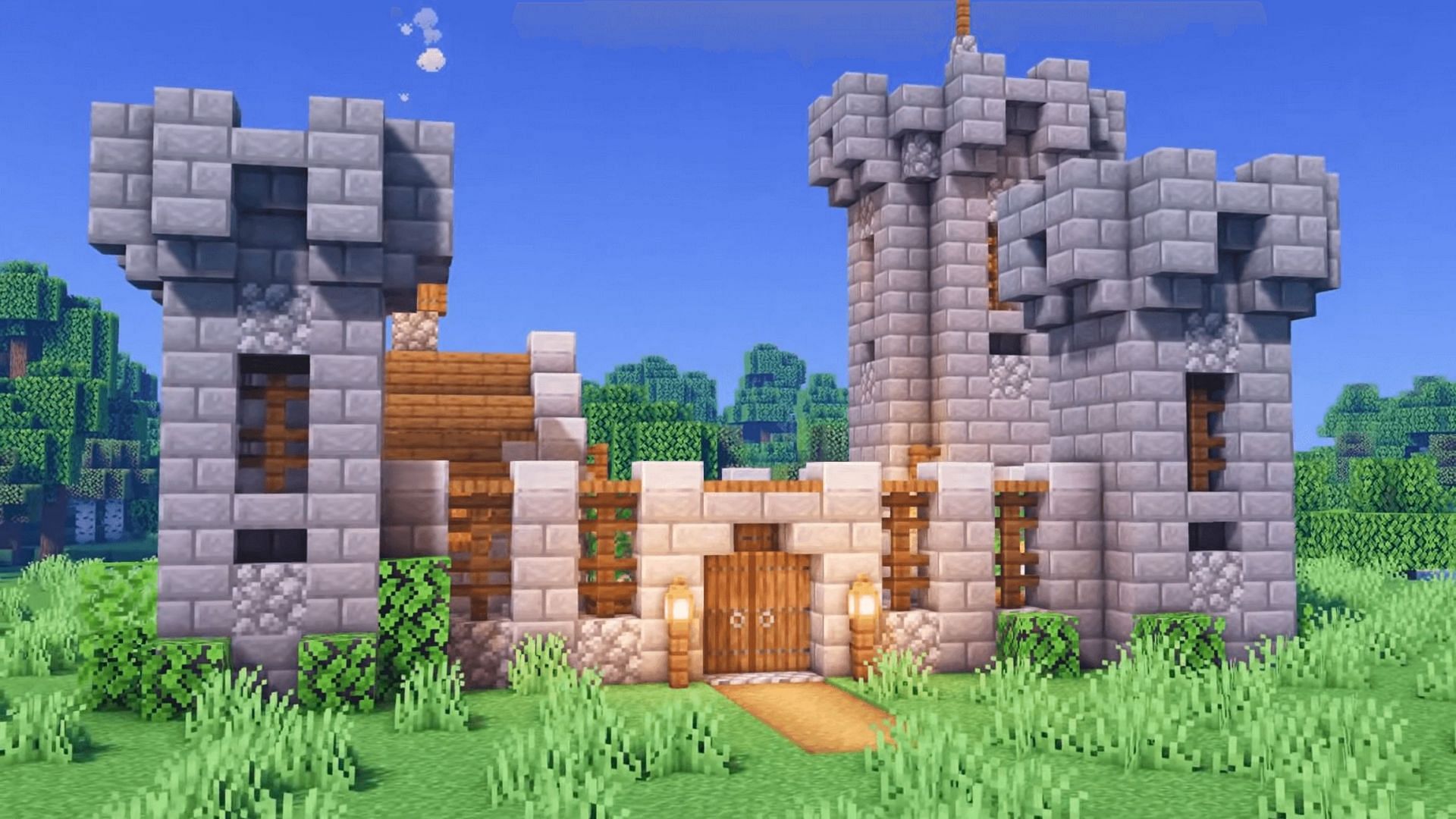 Building a castle of one block type isn&#039;t ideal (Image via Mojang)