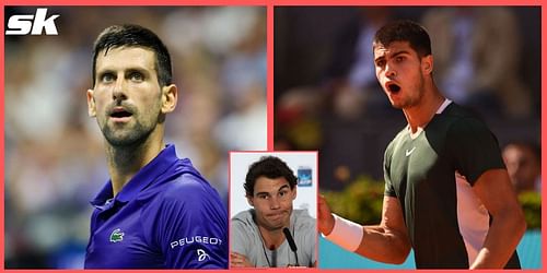 Rafael Nadal (inset) has said that Carlos Alcaraz could beat Novak Djokovic.