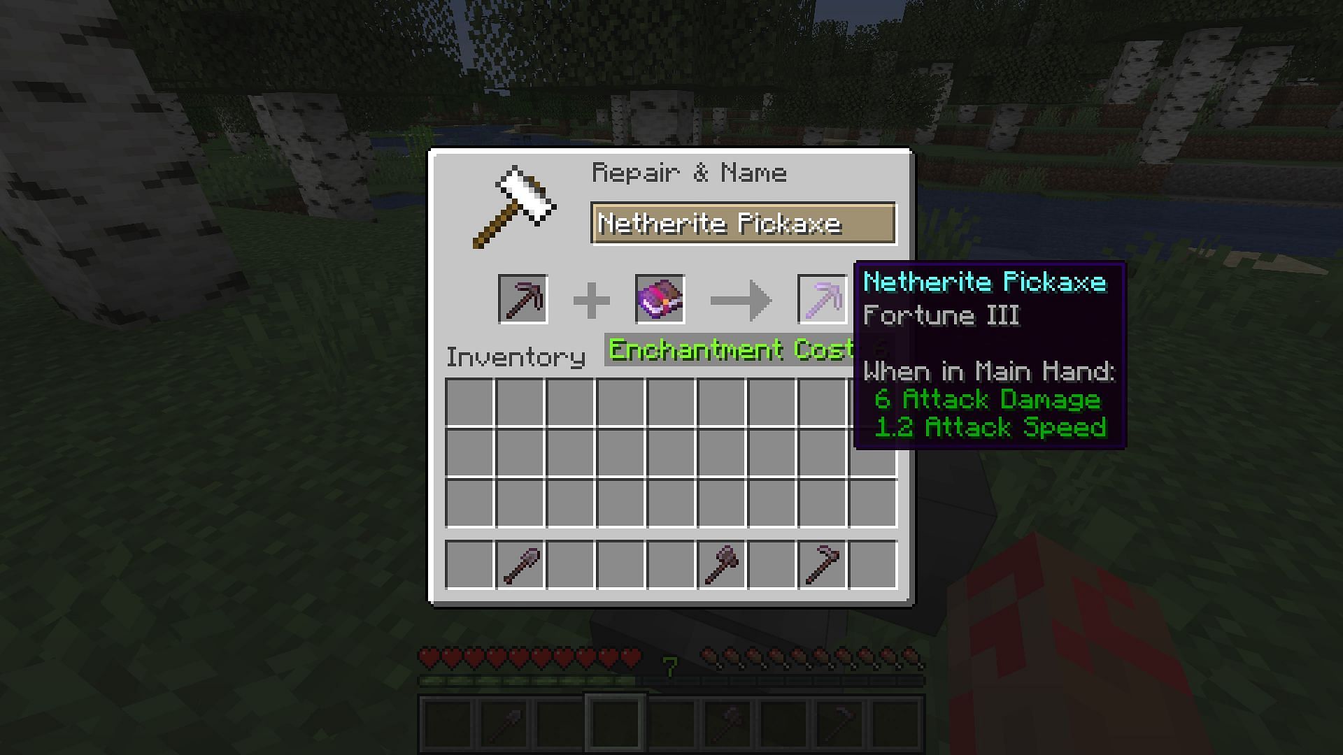 Pickaxe being enchanted (Image via Minecraft)