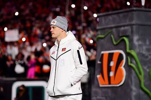 Cincinnati Bengals quarterback Joe Burrow at a fan rally ahead of Super Bowl LVI